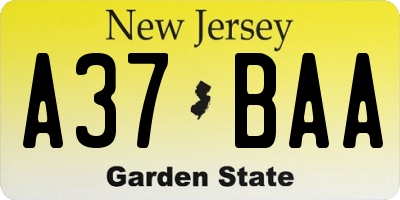 NJ license plate A37BAA