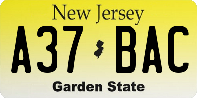 NJ license plate A37BAC