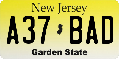 NJ license plate A37BAD