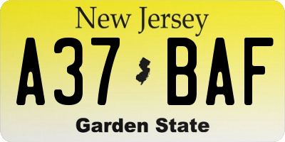 NJ license plate A37BAF