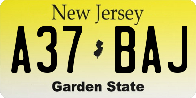 NJ license plate A37BAJ