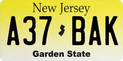 NJ license plate A37BAK