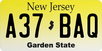 NJ license plate A37BAQ