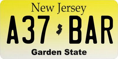 NJ license plate A37BAR
