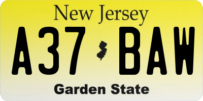 NJ license plate A37BAW