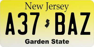 NJ license plate A37BAZ