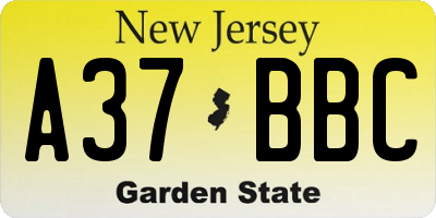 NJ license plate A37BBC