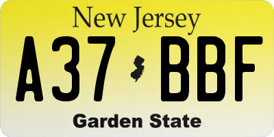 NJ license plate A37BBF