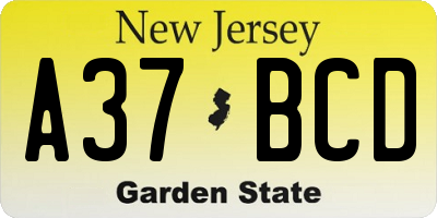 NJ license plate A37BCD