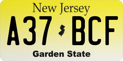 NJ license plate A37BCF