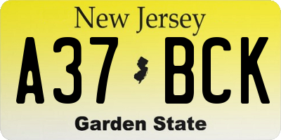 NJ license plate A37BCK