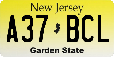 NJ license plate A37BCL