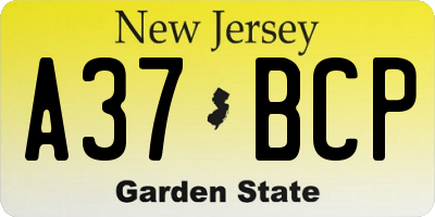 NJ license plate A37BCP