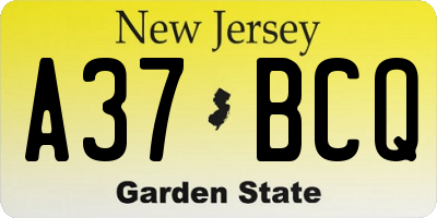 NJ license plate A37BCQ