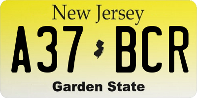 NJ license plate A37BCR