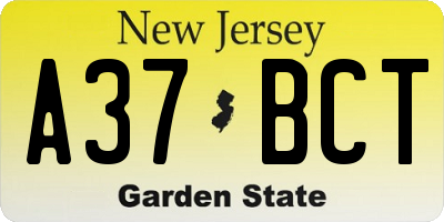 NJ license plate A37BCT