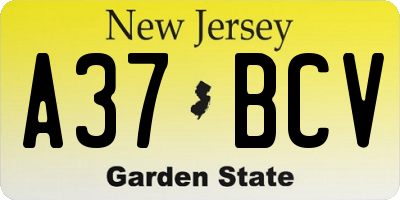 NJ license plate A37BCV