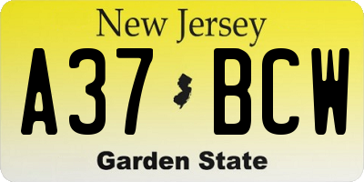 NJ license plate A37BCW