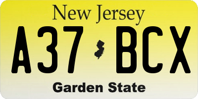 NJ license plate A37BCX