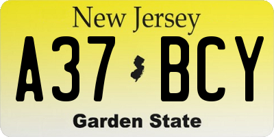 NJ license plate A37BCY