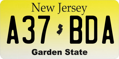 NJ license plate A37BDA