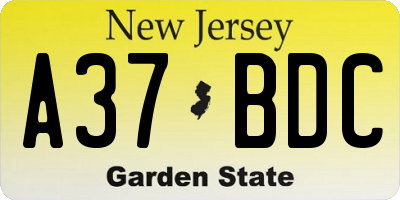 NJ license plate A37BDC