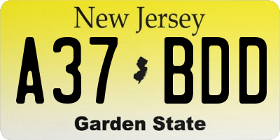NJ license plate A37BDD