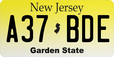 NJ license plate A37BDE