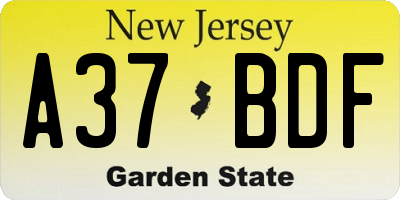 NJ license plate A37BDF