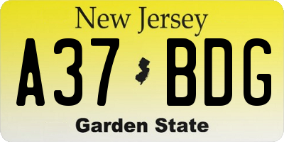 NJ license plate A37BDG