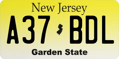 NJ license plate A37BDL