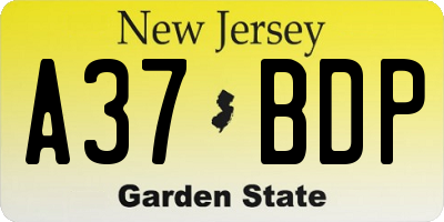 NJ license plate A37BDP