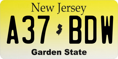 NJ license plate A37BDW