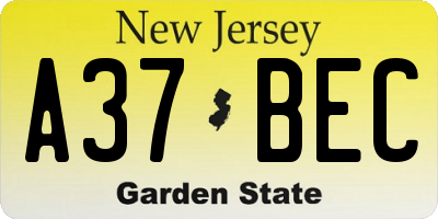NJ license plate A37BEC