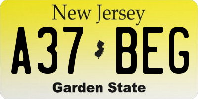 NJ license plate A37BEG