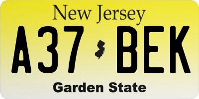 NJ license plate A37BEK