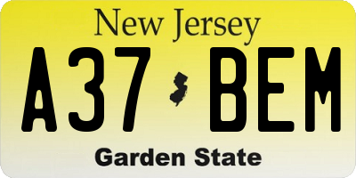 NJ license plate A37BEM