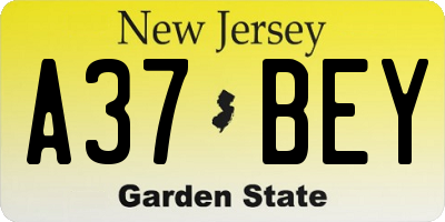 NJ license plate A37BEY