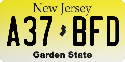 NJ license plate A37BFD