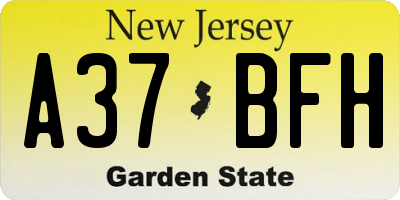 NJ license plate A37BFH