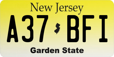 NJ license plate A37BFI