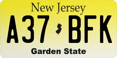 NJ license plate A37BFK