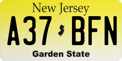 NJ license plate A37BFN