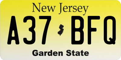 NJ license plate A37BFQ