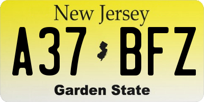 NJ license plate A37BFZ