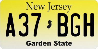 NJ license plate A37BGH
