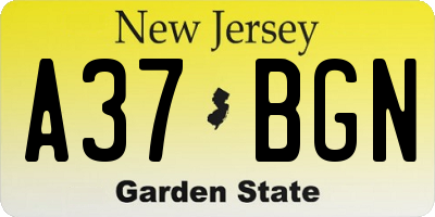 NJ license plate A37BGN