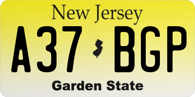 NJ license plate A37BGP