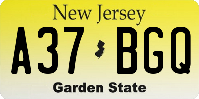 NJ license plate A37BGQ