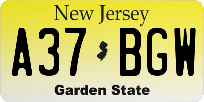 NJ license plate A37BGW